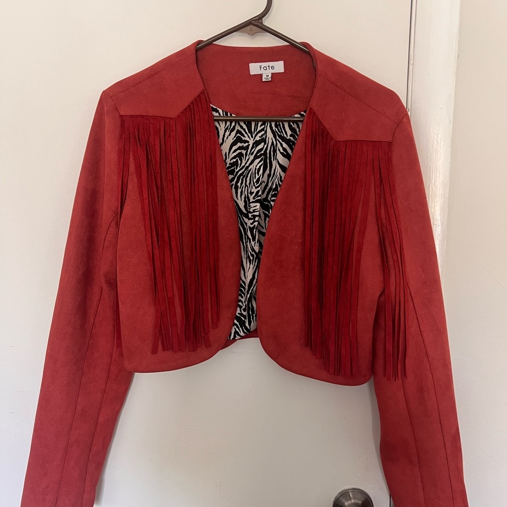 Fate Women's Bold Red Fringe Blazer